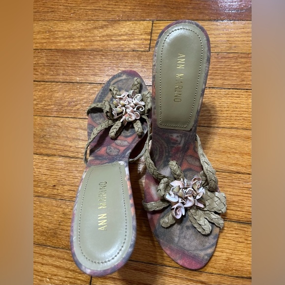 ANN MARINO SANDALS HEEL SHOES WITH SEA SHELLS  Green Leather With Print Art Sole - Picture 12 of 12